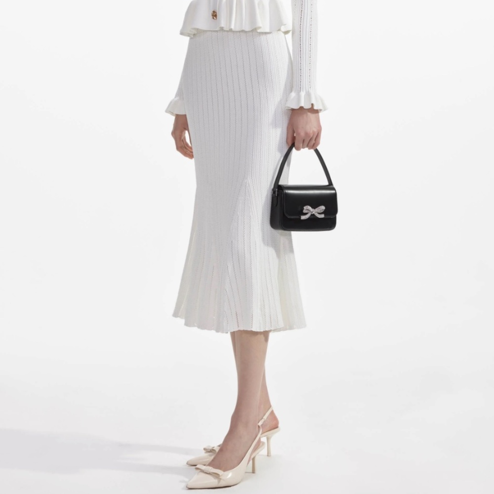 self-portrait White Knit Peplum Midi Dress - Size Medium - MSRP $555 - NWT - Picture 6 of 9